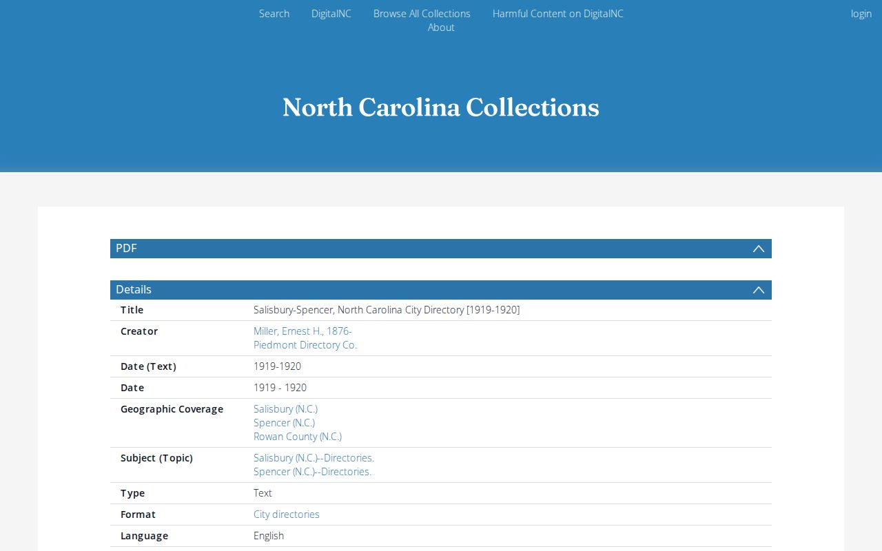 Salisbury city directory 1919-20 DigitalNC record