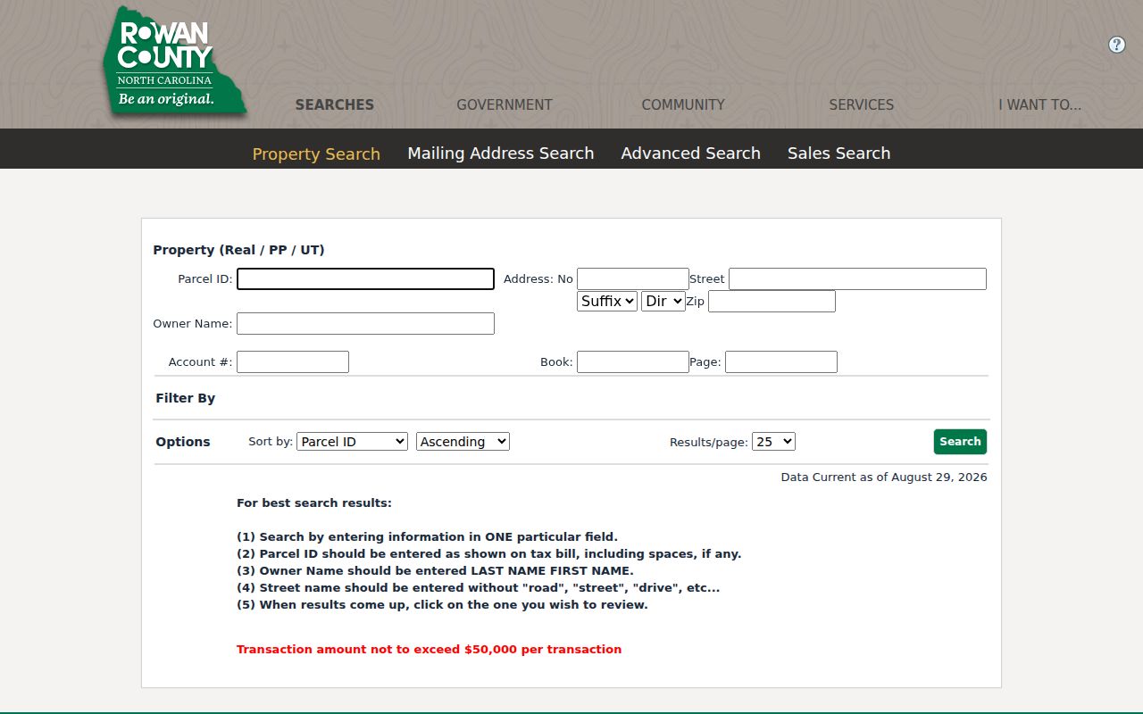 Salisbury residents directory Rowan assessor property search fields