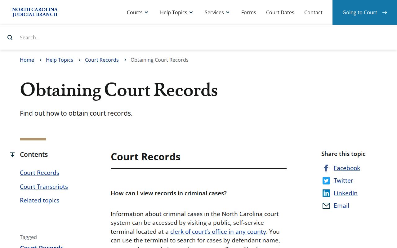 Salisbury resident lookup view of North Carolina court records guidance