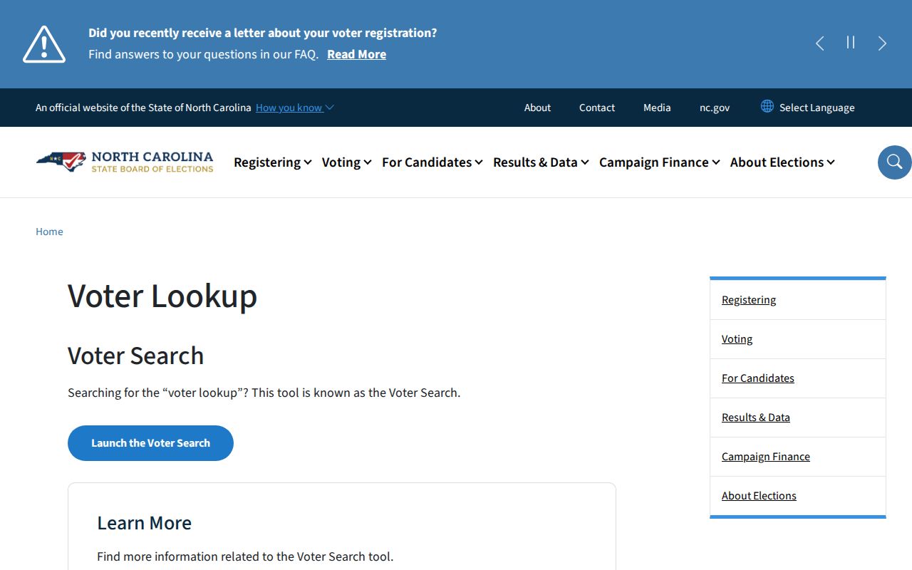 Salisbury resident lookup view of the North Carolina voter lookup guide